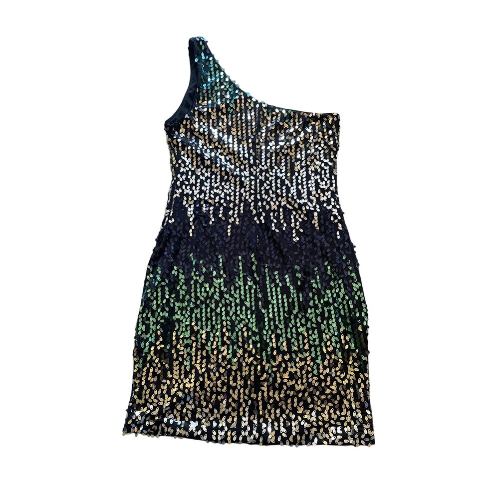 Sequence Ombre Multicolored Dress Size Large Womens One shoulder Glam Cocktail - Picture 7 of 8